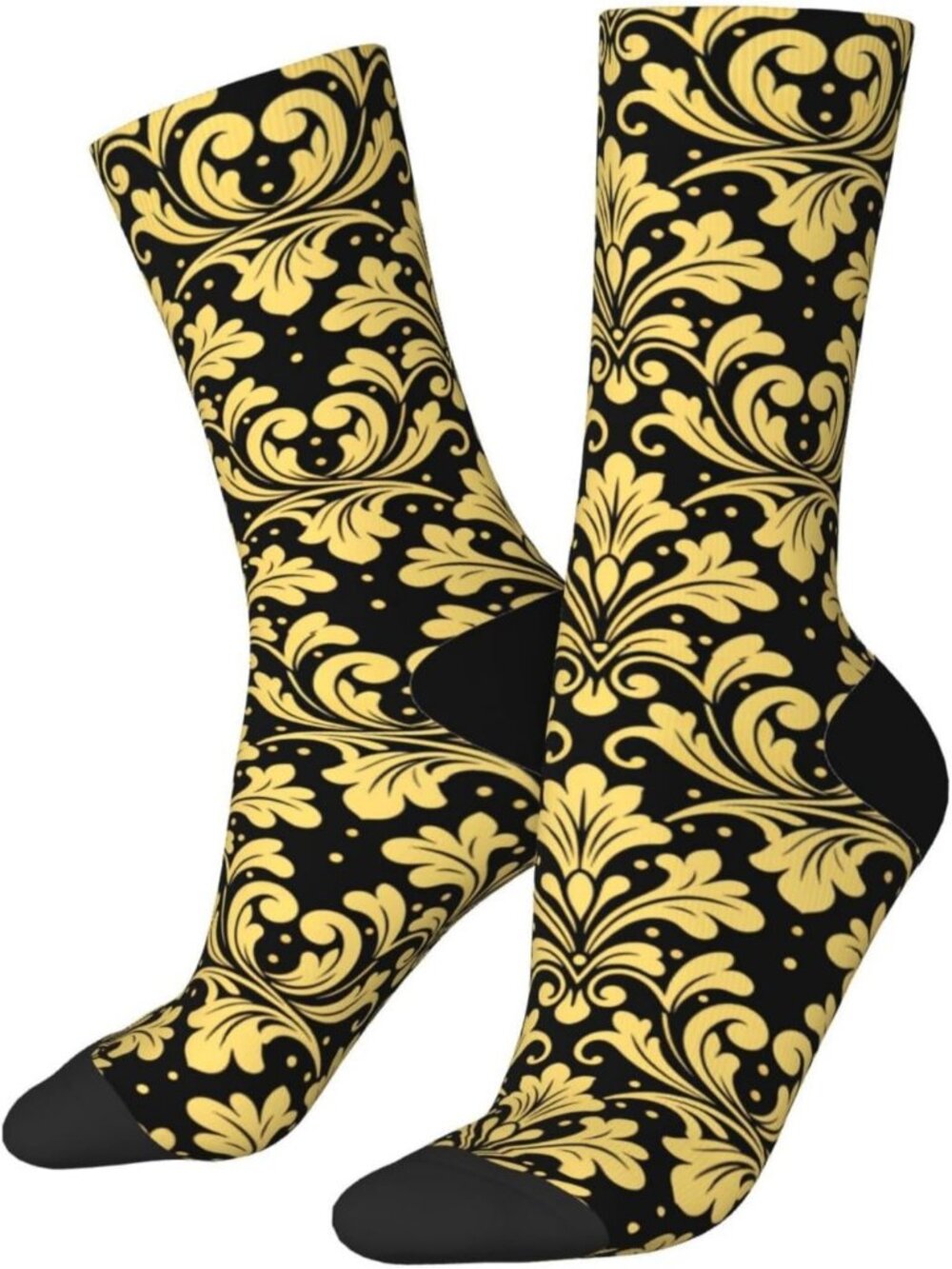 Women's Gold Black Crew Socks Funny Novelty Casual Athletic Dress Socks